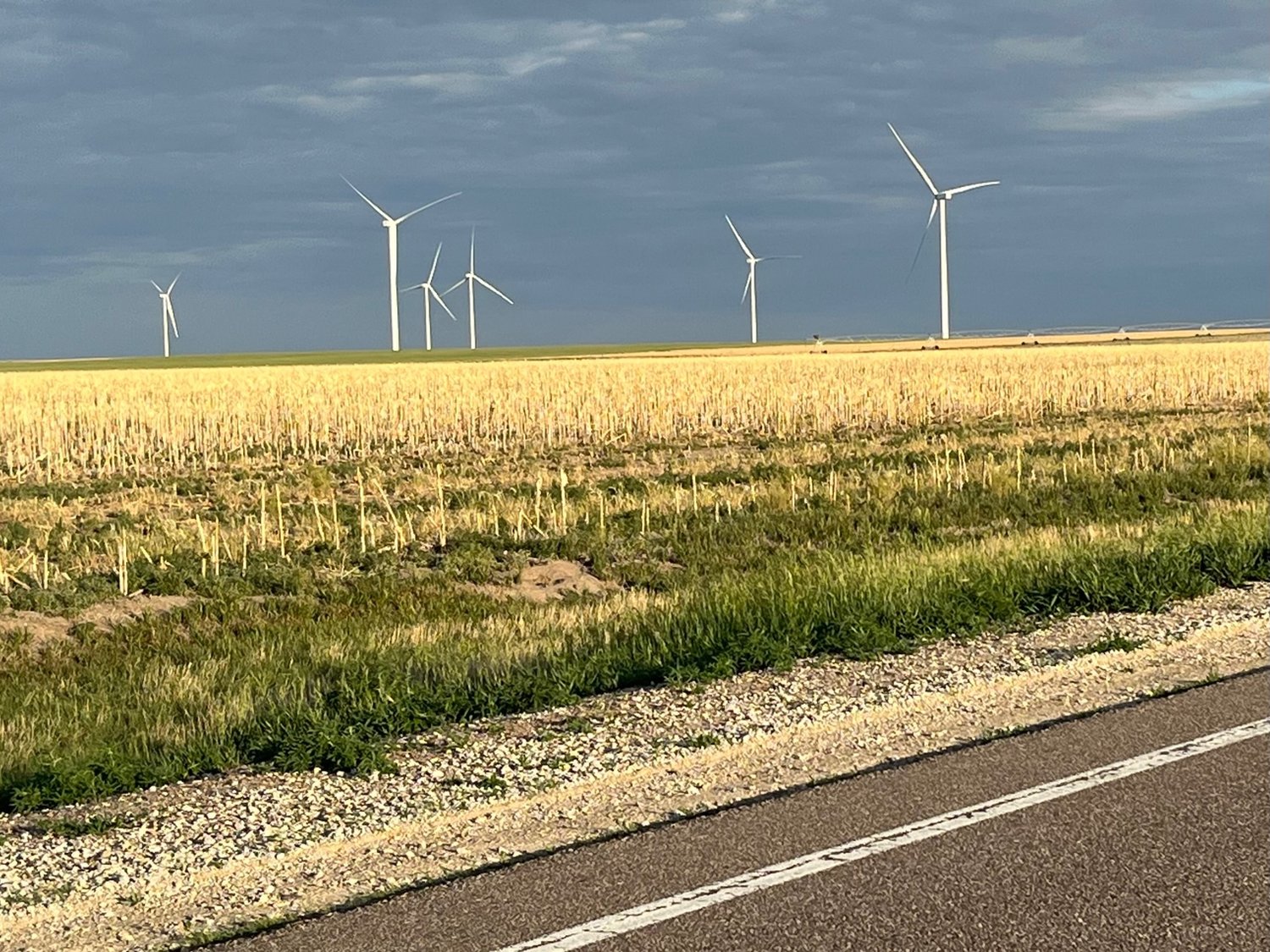 Clouds over a windmill farm outside Oakley, Kansas.